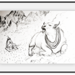 Nandi and the temple at Kedarnath