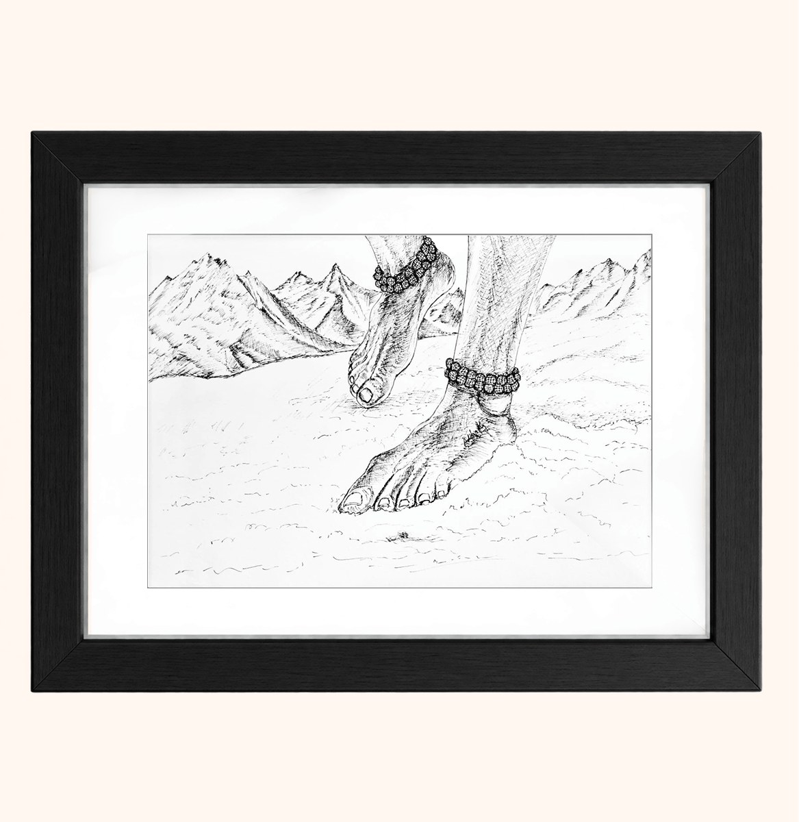 Shiva's Feet — Descent from Kailash-Black Wood and Glass Frame