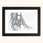 The damru of Lord Shiva-Black Wood and Glass Frame