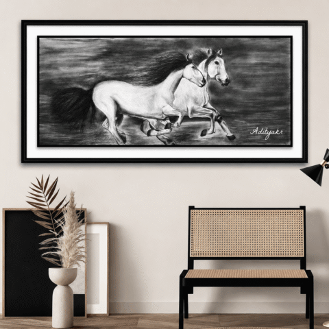 Two horses at gallop