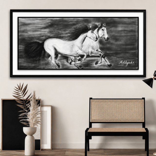 Two horses at gallop