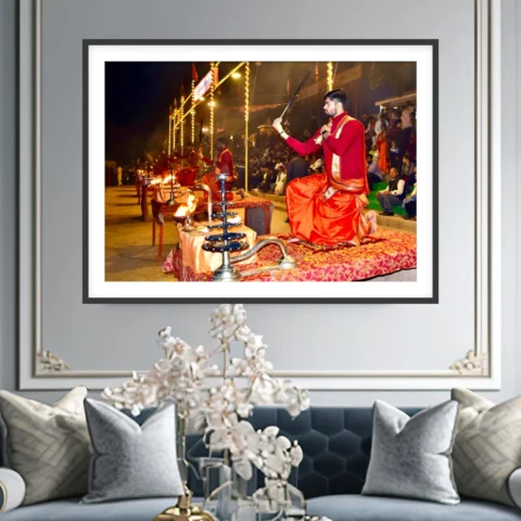 Ganga Aarti Varanasi Photography Print – Indian Spiritual Wall Art